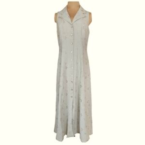 Sheri Martin Tan Linen Blend Eyelet‎ Maxi Dress Women's Size 10